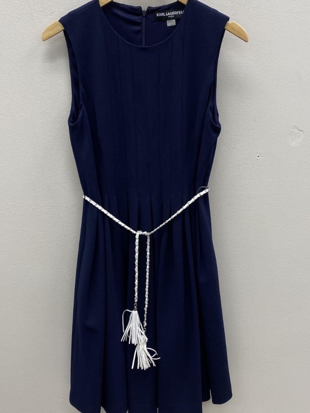 Karl Lagerfeld Navy Sleeveless Pleated Dress